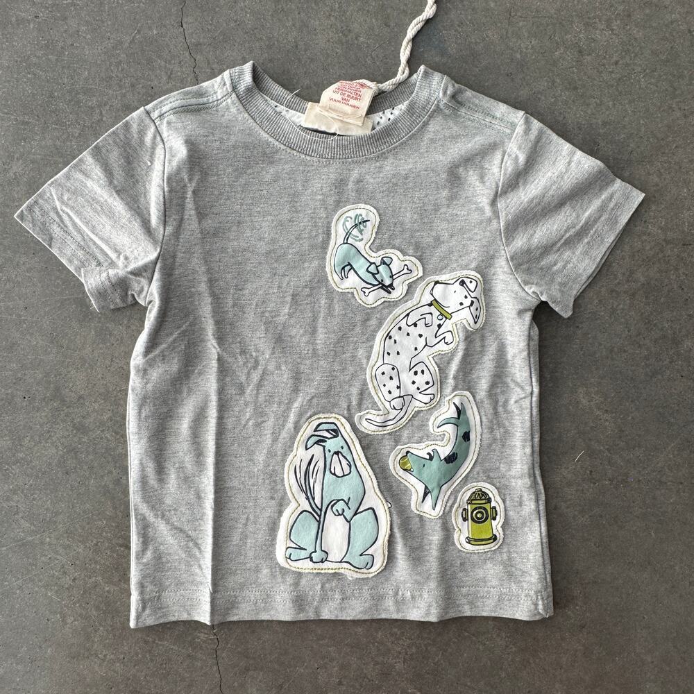 Rorie Whelan Firefighter Dalmatian Dog Applique Grey Short Sleeve Tee 24M/2Y